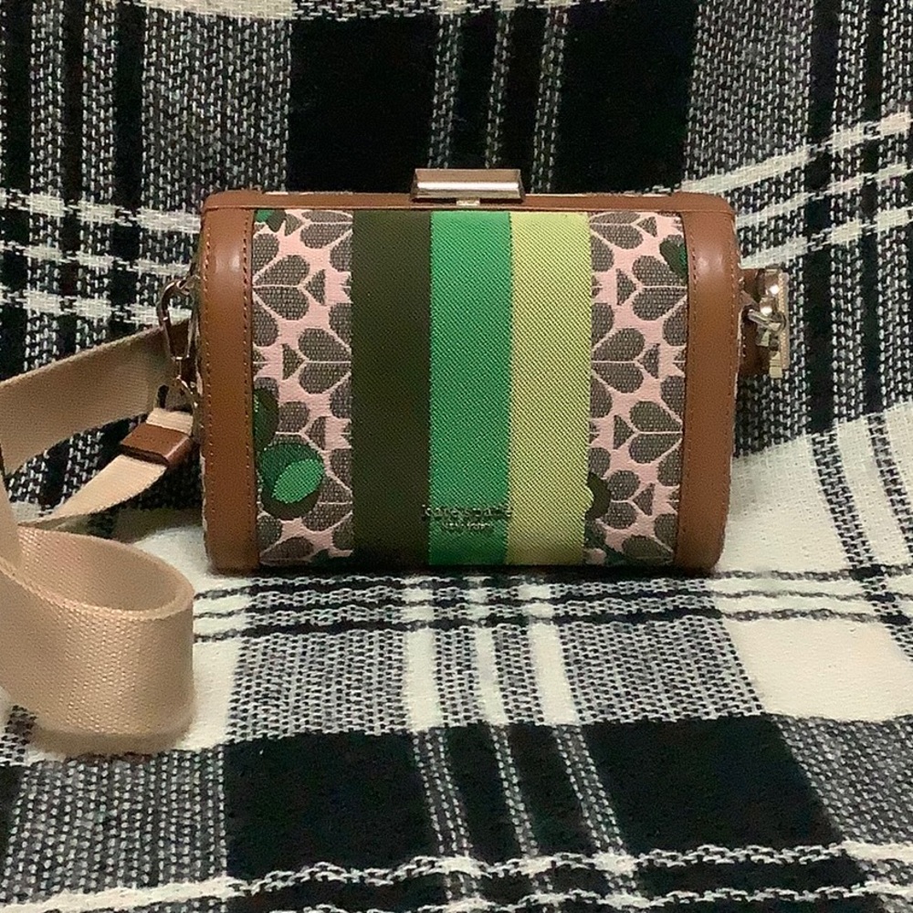 Kate Spade flower jacquard bijou cherry green stripe crossbody